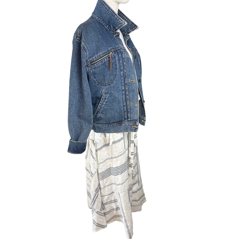 Lauren Jeans Co Ralph Lauren Denim Jacket L Blue Good Bird Patch Zipper Pockets - Picture 5 of 16